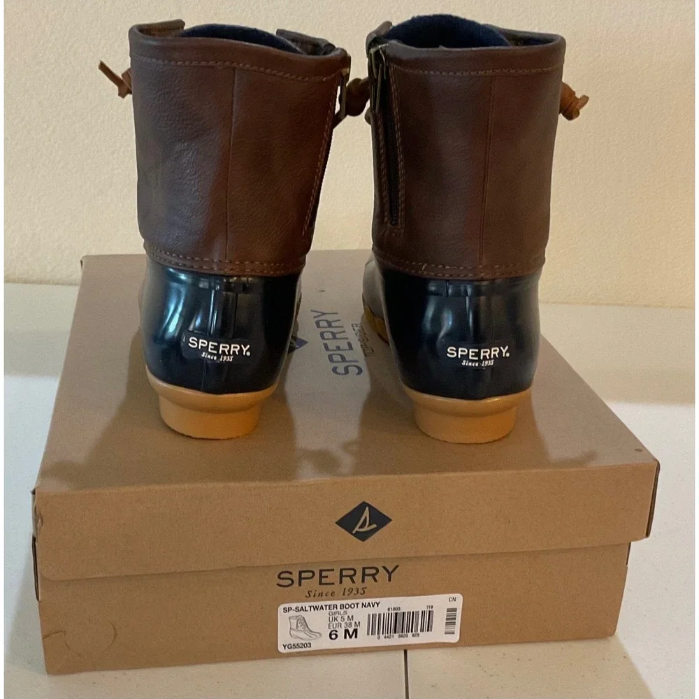 Sperry Saltwater Kids Girls Navy Rubber Rain Boots Size 6M